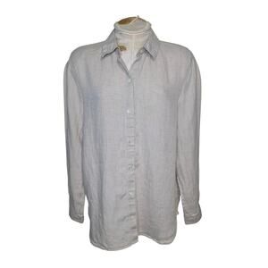 J Jill Shirt Womens M Beige Linen Button Front Relaxed‎ Top Long Sleeve